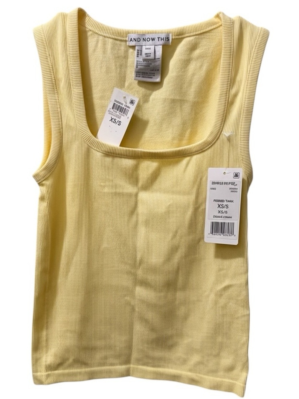 And Now This, Yellow Ribbed Tank Top, Square Neck, Size XS/S (NWT)
